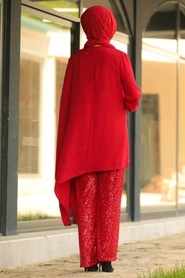 Neva Style - Pullu Kırmızı Tesettür İkili Takım 10830K - Thumbnail