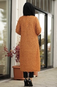 Neva Style - Pullu Sakallı Hardal Tesettür Ceket 3123HR - Thumbnail