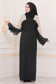 Neva Style - Pullu Siyah Tesettür Abaya 9163S - Thumbnail