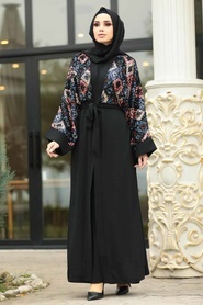 Neva Style - Pullu Siyah Tesettür Abaya 9462S - Thumbnail