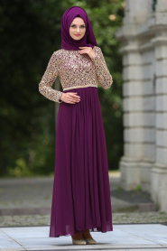 Neva Style - Purple Evening Dress - 3049Mor - Thumbnail