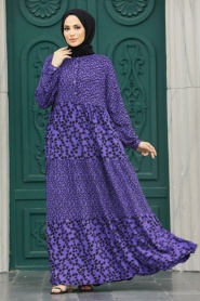 Neva Style - Purple High Quality Dress 30171MOR - Thumbnail