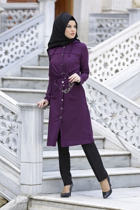 Neva Style -Purple Hijab Coat 130Mor