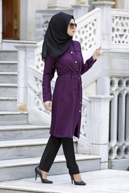 Neva Style -Purple Hijab Coat 130Mor - 2