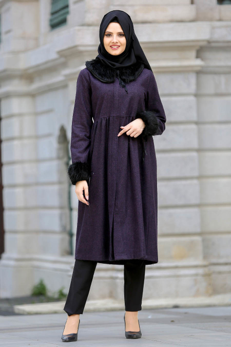 Neva Style - Purple Hijab Coat 53310MOR