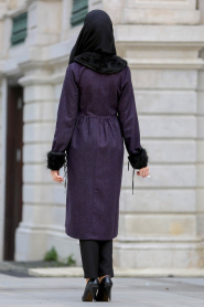 Neva Style - Purple Hijab Coat 53310MOR - Thumbnail