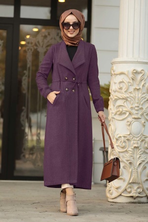 Neva Style - Purple Hijab Coat 5494MOR - 1