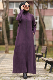 Neva Style - Purple Hijab Coat 55120MOR - Thumbnail