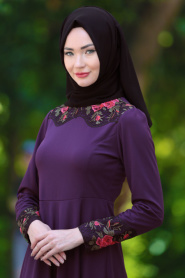 Neva Style - Purple Hijab Dress 40930MOR - Thumbnail