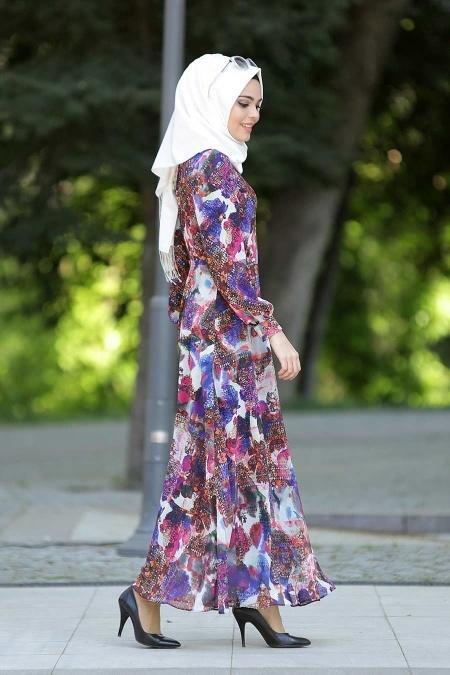 Neva Style - Purple Hijab Dress 7032MOR - 2