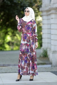 Neva Style - Purple Hijab Dress 7032MOR - Thumbnail