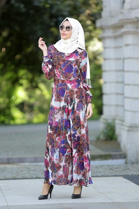 Neva Style - Purple Hijab Dress 7032MOR