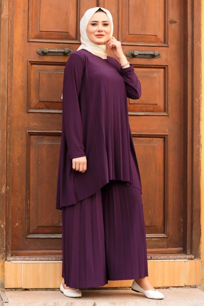 Neva Style Purple Hijab Dual Suit Dress Mor Tesetturisland Com