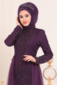Neva Style - Long Sleeve Purple Muslim Dress 3642MOR - Thumbnail