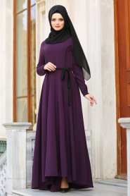 Neva Style - Purple Hijab Evening Dress 42020MOR - Thumbnail