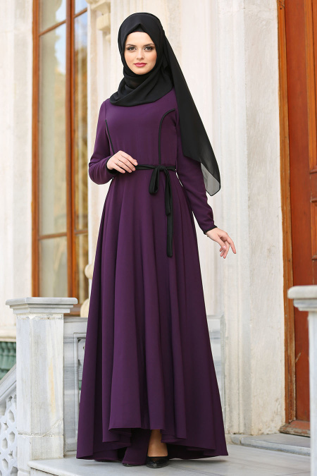 Neva Style - Purple Hijab Evening Dress 42020MOR