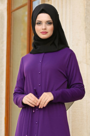 Neva Style - Purple Hijab Evening Dress 42110MOR - Thumbnail