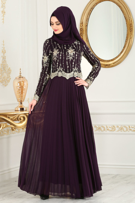 Purple Hijab Evening Dress 77220MOR