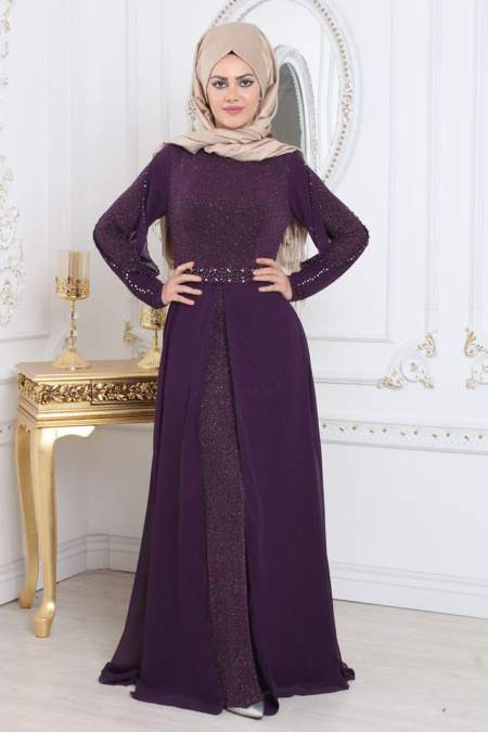 Purple Hijab Evening Dress 79380MOR