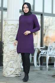 Neva Style - Purple Hijab Knitwear Tunic 20091MOR - Thumbnail