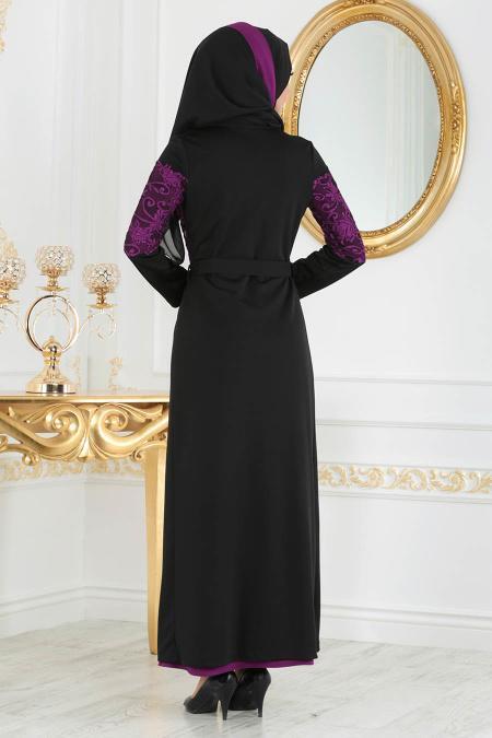 Mor Tesettür Kombin Abaya 100299MOR - 3
