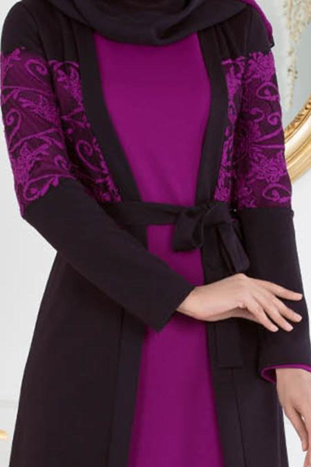 Mor Tesettür Kombin Abaya 100299MOR - 4