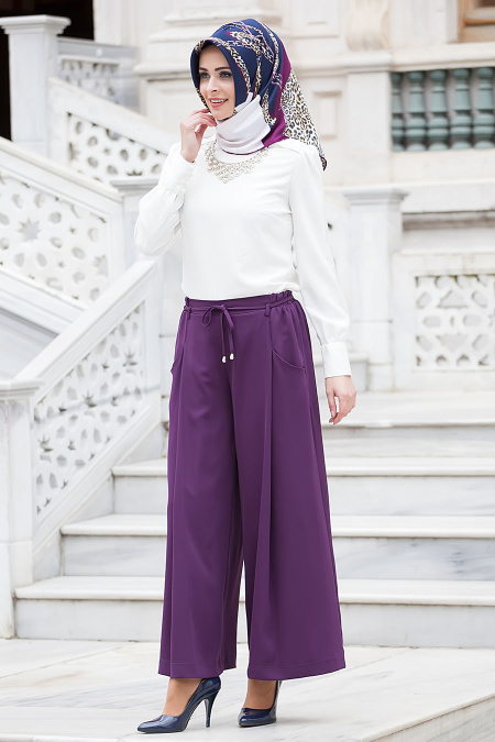 Neva Style - Purple Hijab Trousers 9054MOR