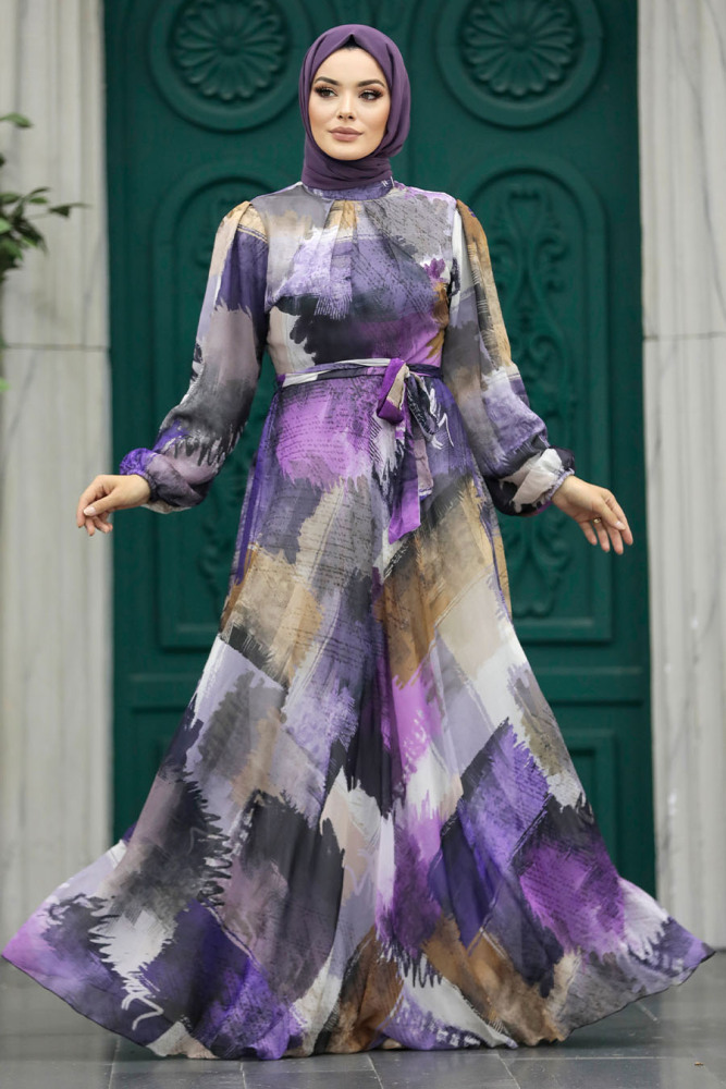 Purple Long Muslim Dress 33092MOR - 2