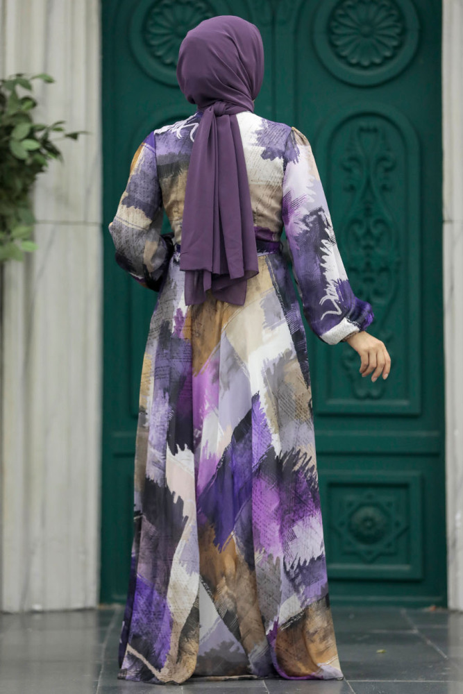 Purple Long Muslim Dress 33092MOR - 3