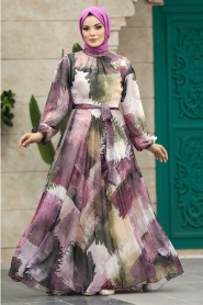 Neva Style - Purple Long Muslim Dress 33092MU - Thumbnail