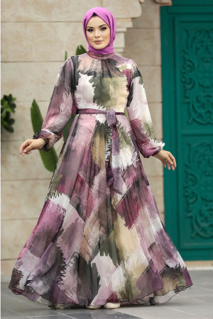 Purple Long Muslim Dress 33092MU - 1
