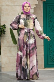 Neva Style - Purple Long Muslim Dress 33092MU - Thumbnail