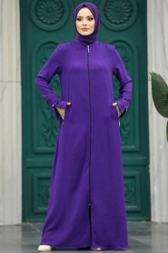 Neva Style - Purple Long Sleeve Turkısh Abaya 11055MOR - Thumbnail