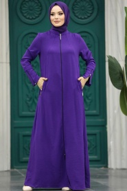 Neva Style - Purple Long Sleeve Turkısh Abaya 11055MOR - Thumbnail