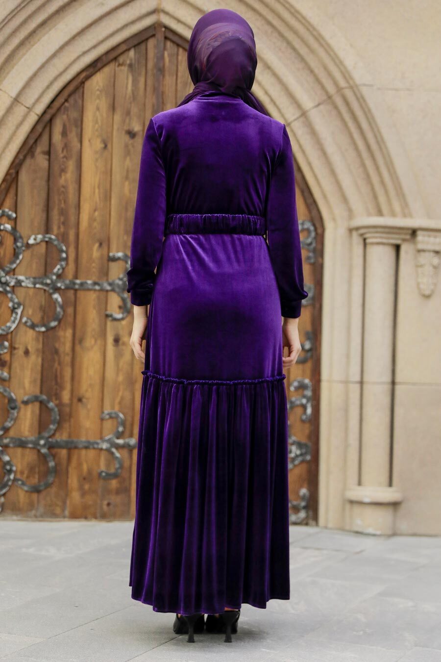 Purple Velvet Hijab Dress 36971MOR - Neva-style.com