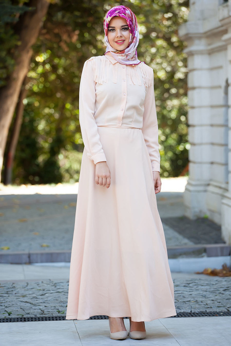 Neva Style - Püskül Detaylı Somon Elbise