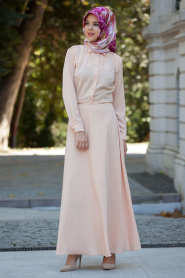 Neva Style - Püskül Detaylı Somon Elbise - Thumbnail