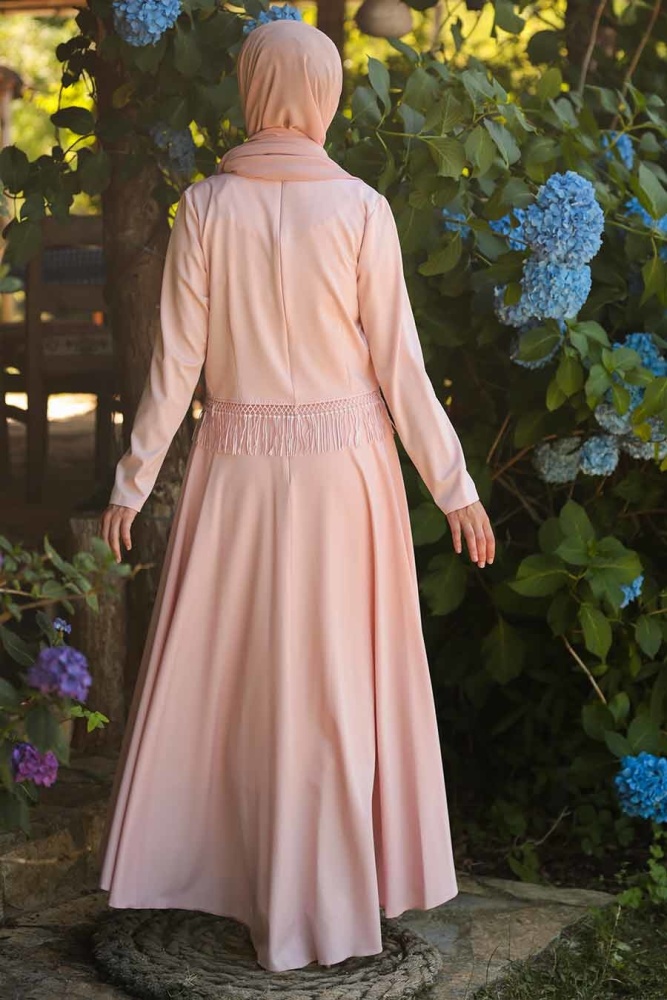Neva Style - Püsküllü Pudra İkili Tesettür Takım 24270PD - 3