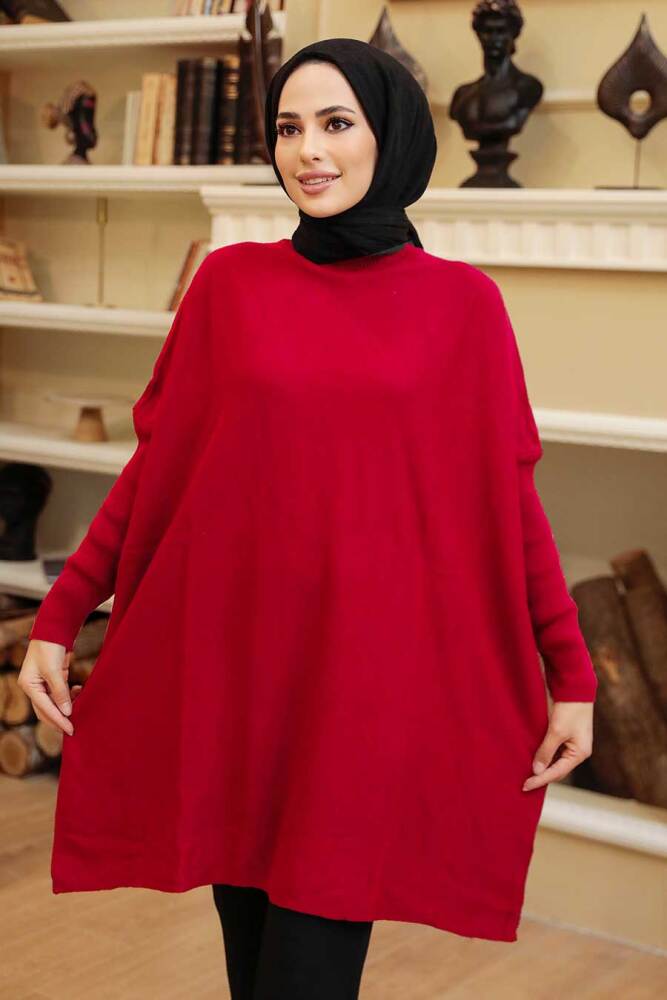 Neva Style - Red High Quality Knitwear Tunic 3399K - 1