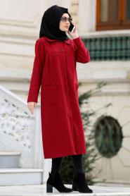 Neva Style - Red Hijab Coat 16550K - Thumbnail