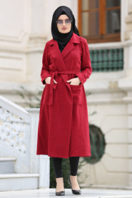 Neva Style - Red Hijab Coat 18620K - Thumbnail