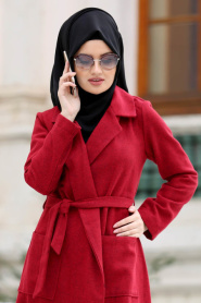 Neva Style - Red Hijab Coat 18620K - Thumbnail