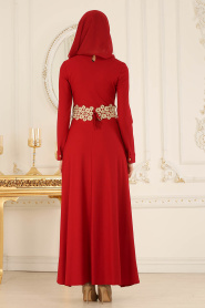 Neva Style - Red Hijab Dress 10076K - Thumbnail
