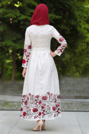 Çiçek Baskılı Kırımızı Tesettür Elbise - 175350K - Thumbnail
