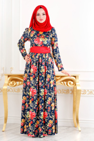 Neva Style - Red Hijab Dress 20930K - Thumbnail