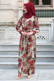 Neva Style - Red Hijab Dress 2417K - Thumbnail
