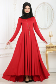 Neva Style - Red Hijab Dress 41950K - Thumbnail