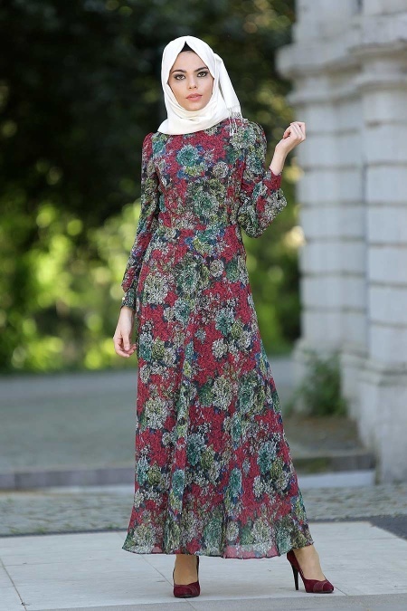 Neva Style - Red Hijab Dress 7032-06K
