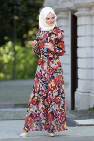 Neva Style - Red Hijab Dress 7032K - Thumbnail