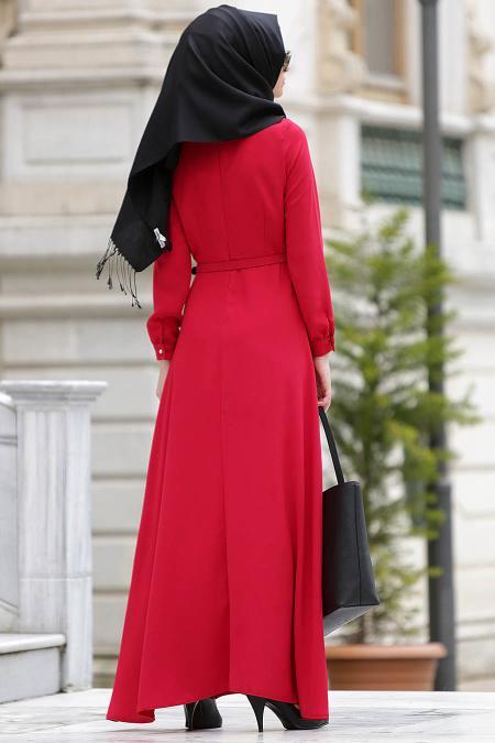 Neva Style - Red Hijab Dress 7070K - 3
